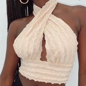 Princess Polly Chayse Top - Beige Size 0 Crossover Halter Top